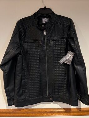 Men's Quilted Faux Leather Jacket - Black Performance Style